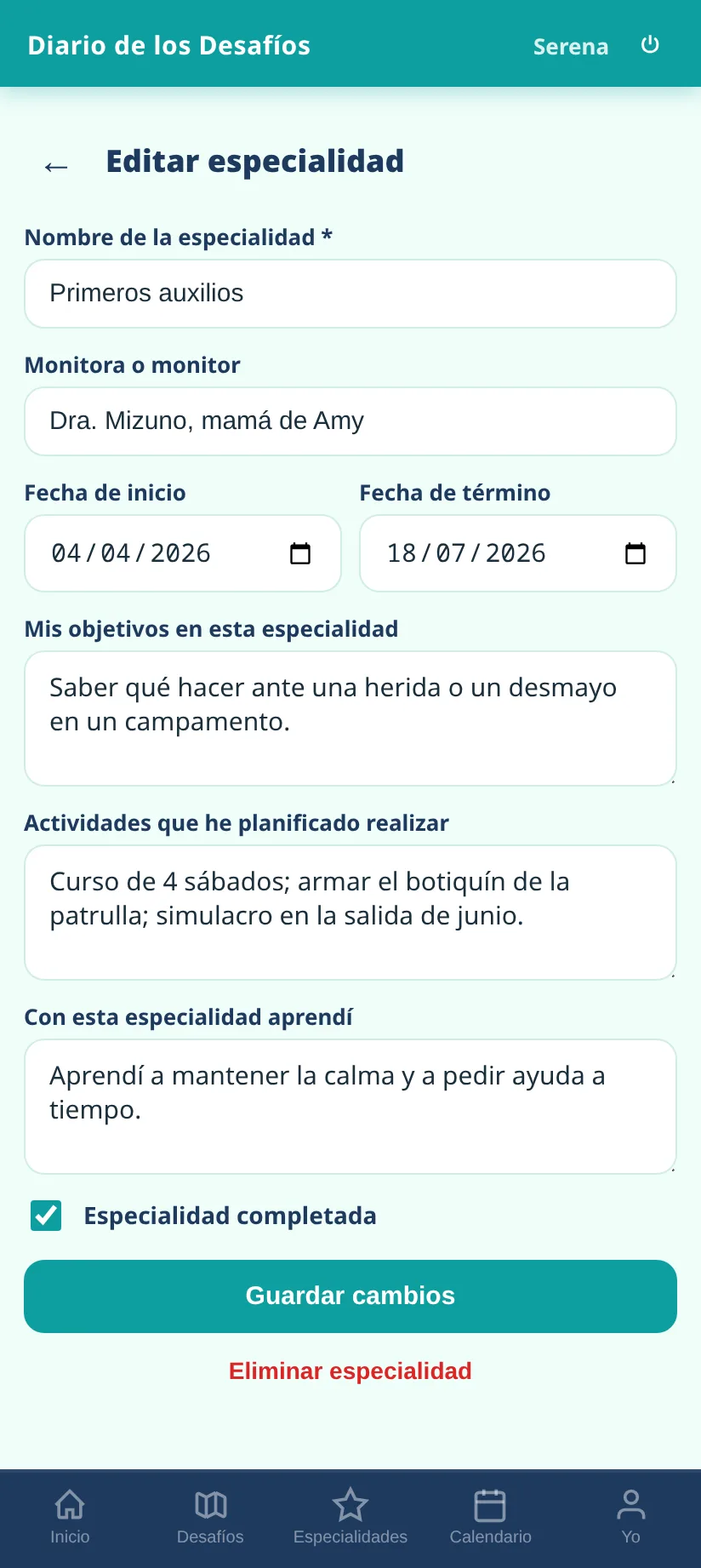 Una especialidad