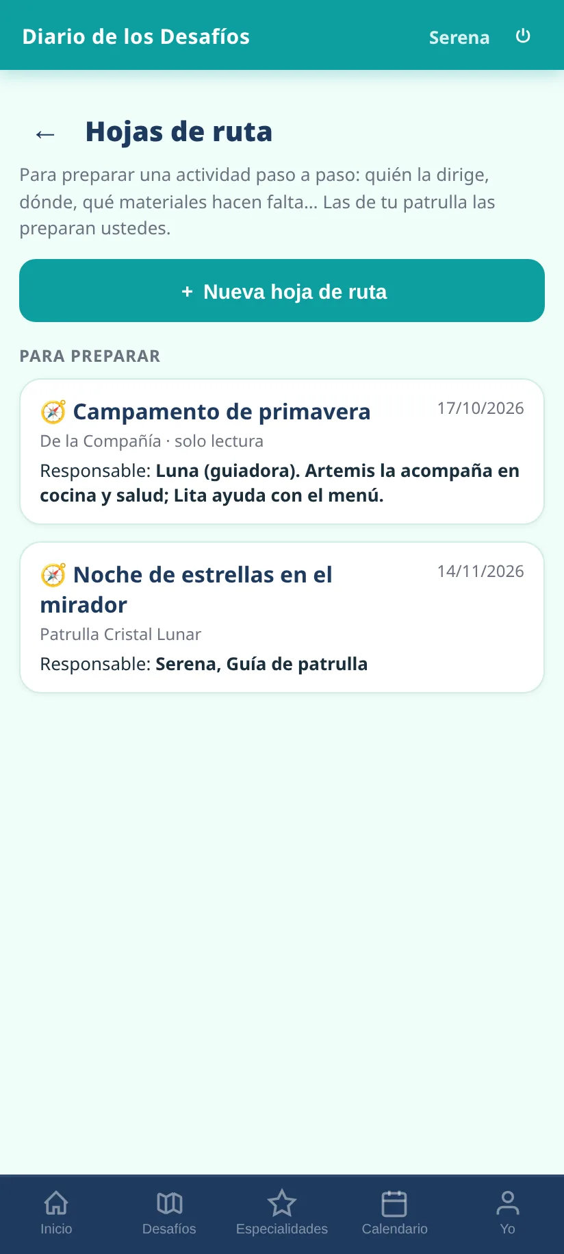 Hojas de ruta de la guía